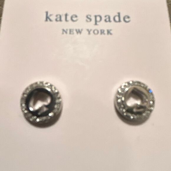 Kate Spade Silver Tone Rhinestone Halo Spade Stud Round Earrings New - Picture 2 of 6